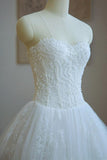 Strapless Lace Appliques A Line Chapel Train Wedding Dress With Beading WD168 - Pgmdress