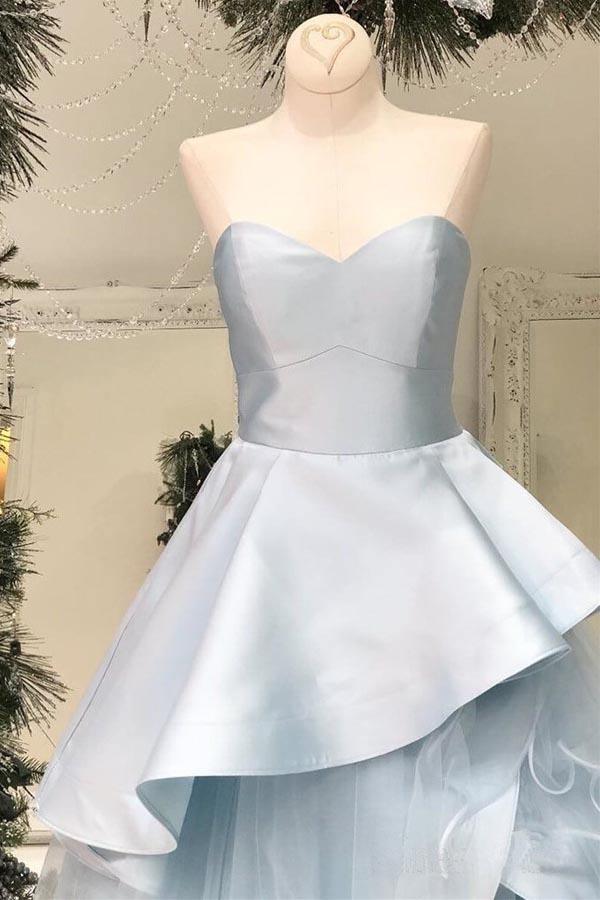 Strapless Light Blue Long Prom Dresses Multi-Layered Ruffle Prom Dresses PG808 - Pgmdress