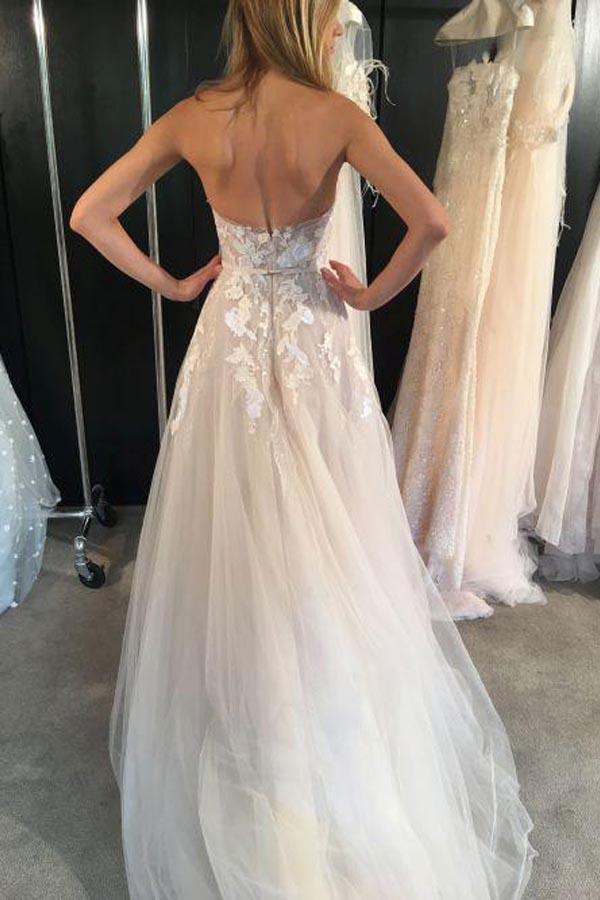 Strapless Sexy See Through Tulle Wedding Dresses with Sweetheart Neck WD352 - Pgmdress
