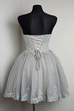 Strapless Sweetheart Neck Grey Homecoming Dresses Lace Appliqued PD169 - Pgmdress