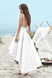 Straps High Low Ivory Satin Sleeveless Backless Prom Dress PG-446 - Pgmdress