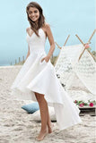 Straps High Low Ivory Satin Sleeveless Backless Prom Dress PG 1446