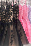 Straps Lace Applique Blue Homecoming Dress Short Prom Dress PD424 - Pgmdress