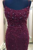 Straps Mermaid Burgundy Beaded Long Prom Dress Evening Dress PSK191 - Pgmdress