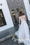 Straps Tulle White Lace Beach Wedding DressesWith Little Court Train WD086 - Pgmdress