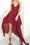 Straps V Neck Burgundy High Low Party Dress Homecoming Dresses PD310 - Pgmdress