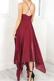 Straps V Neck Burgundy High Low Party Dress Homecoming Dresses PD310 - Pgmdress