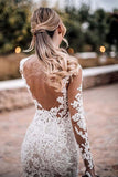 Stunning Lace Appliques See Though Mermaid Rustic Wedding with Sleeves WD447 - Pgmdress