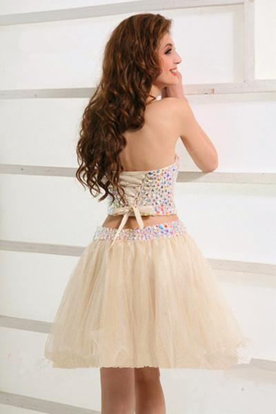 Stunning Two Piece Short Tulle Beaded Sweet Homecoming/Party Dress PD119 - Pgmdress