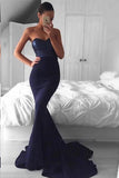 Sweep-Train Sequins  Sweetheart Navy Blue Mermaid Prom Dress PG349