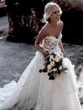 Sweetheart A-line Wedding Dresses Tulle Appliqued Gowns WD466 - Pgmdress