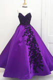 Sweetheart Ball Gown Purple Long Prom Dress with Black Appliques PG544 - Pgmdress