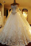 Sweetheart Ball Gown Watteau Train Wedding Dress with Appliques Beading WD022 - Pgmdress
