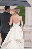 Sweetheart Court Train Ivory Satin Wedding Dress with Ruched WD122 - Pgmdress