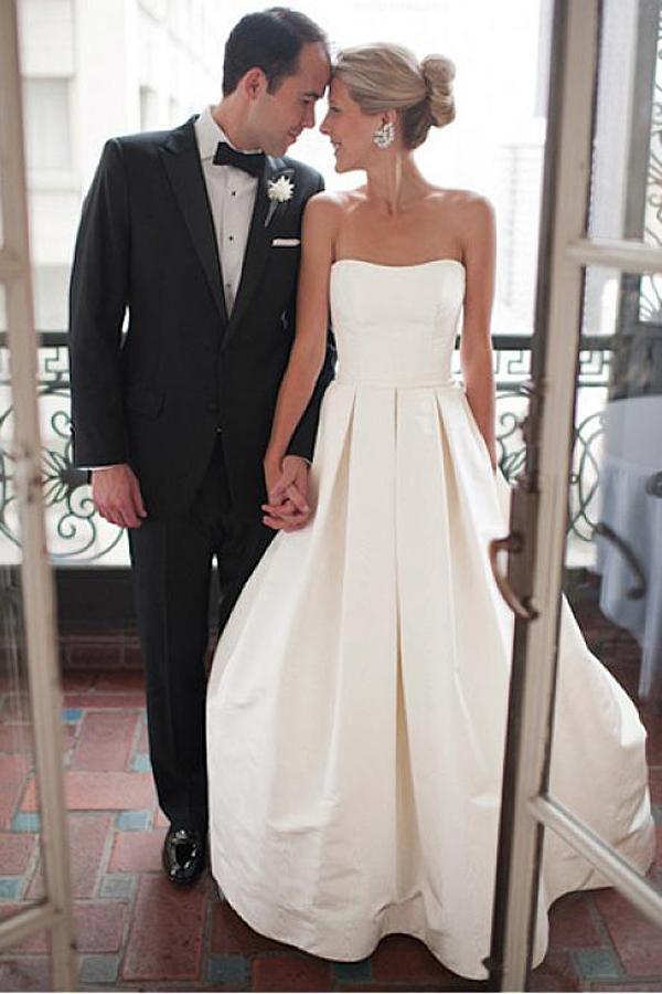 Sweetheart Court Train Ivory Satin Wedding Dress with Ruched WD122 - Pgmdress