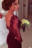 Sweetheart Long Sleeve Satin Prom Dresses With Lace Appliques PG310 - Pgmdress