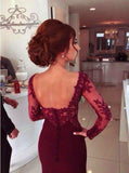 Sweetheart Long Sleeve Satin Prom Dresses With Lace Appliques PG310 - Pgmdress