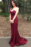 Sweetheart Mermaid Sweep Train Burgundy Lace Prom Dress PG347 - Pgmdress