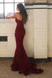Sweetheart Mermaid Sweep Train Burgundy Lace Prom Dress PG347