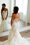 Sweetheart Mermaid Tiered Lace Wedding Dress Ruched with Sweep Train WD035
