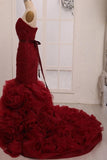 Sweetheart Mermaid Tiered Train Organza Wedding Dress with Sash WD161 - Pgmdress