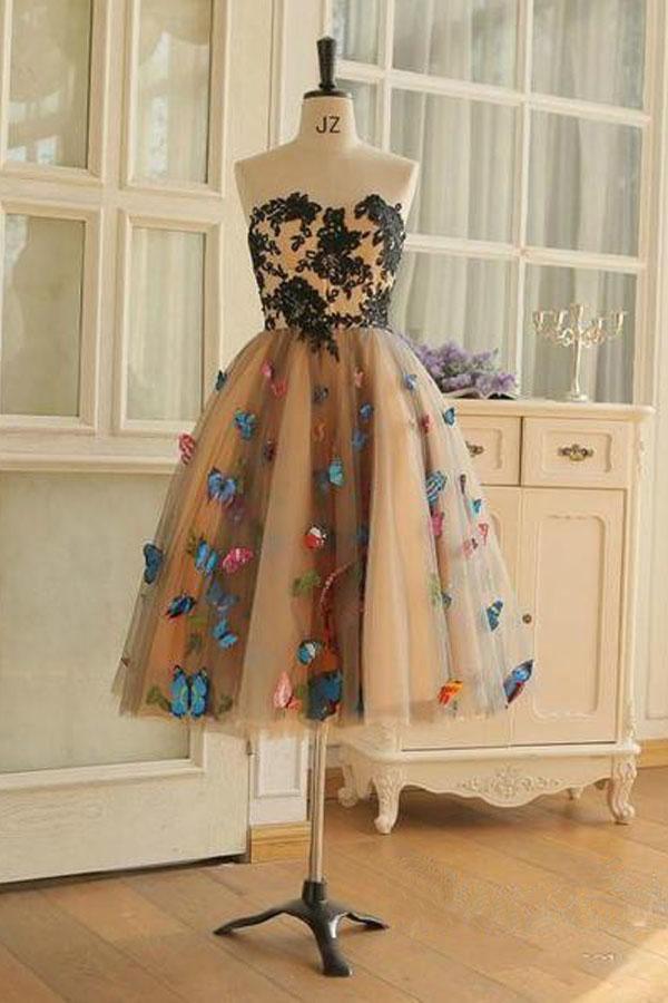 Sweetheart Neckline A Line Homecoming Dresses Butterflies Short Prom Dresses PD409 - Pgmdress