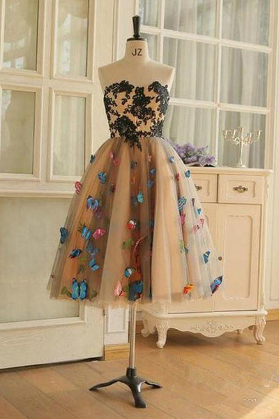 Neckline A Line Homecoming Dresses Butterflies Short Prom Dresses US0 / Custom Color Neckline A Line Homecoming Dresses Butterflies Short Prom Dresses US0 / Custom Color