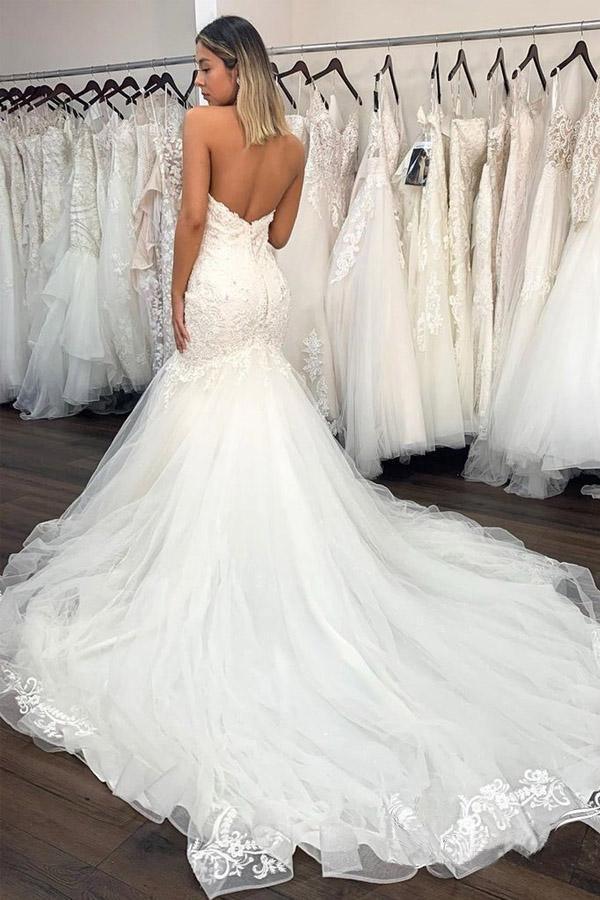 Sweetheart Neckline Sexy Lace Mermaid Wedding Dresses With Ruffles WD464 - Pgmdress