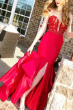 Sweetheart Red Mermaid Appliques Long Prom Dress with Side Split  PM218