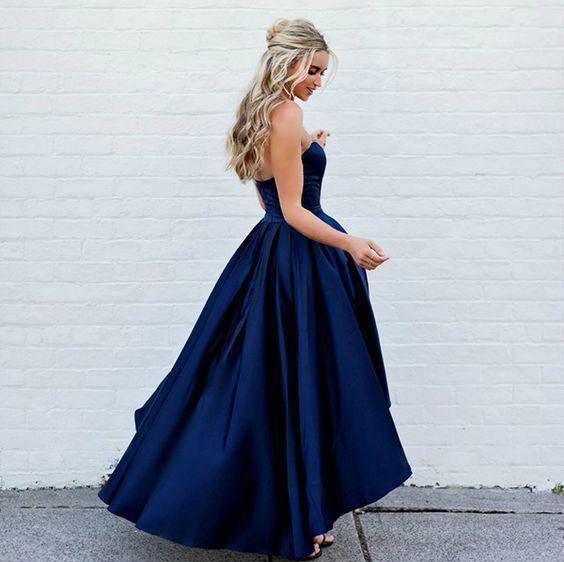 Sweetheart Navy Blue High Low Prom Dresses Homecoming Dresses PD415 - Pgmdress