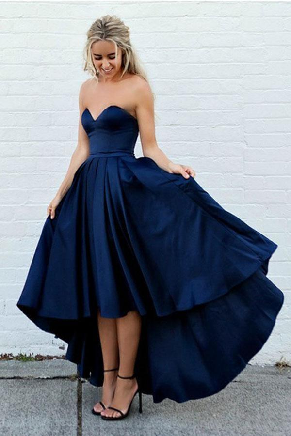 Sweetheart Navy Blue High Low Prom Dresses Homecoming Dresses PD415 - Pgmdress