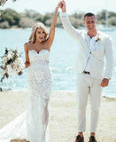 Sweetheart Sheath/Column Lace Appliques Beach Wedding Dress Bridal Dress WD517 - Pgmdress