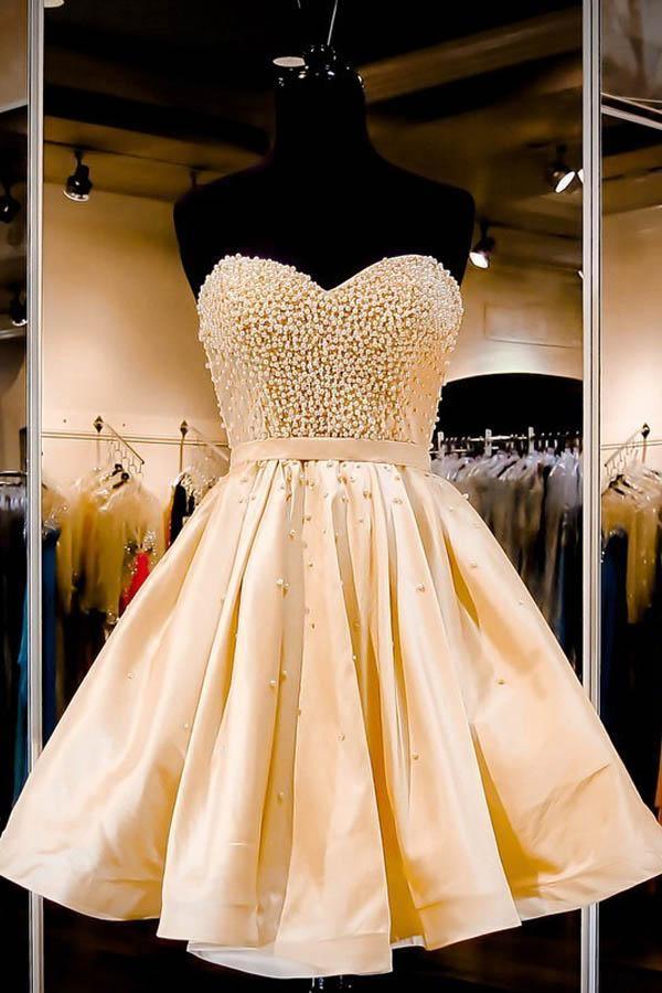 Sweetheart Short Lace Up Homecoming Party Dress with Pearls PD283 - Pgmdress