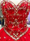 Sweetheart Short Red Sequins Long Prom Dress Ball Gown PG545 - Pgmdress