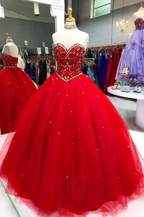 Sweetheart Short Red Sequins Long Prom Dress Ball Gown PG545 - Pgmdress