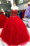 Sweetheart Short Red Sequins Long Prom Dress Ball Gown PG545