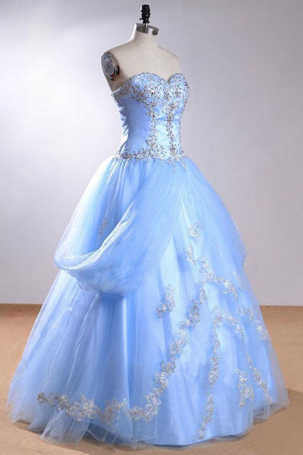 Sweetheart Sleeveless Light Blue Beading Wedding Dress With Beading ...