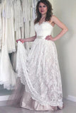 Sweetheart Sleeveless Long White Wedding Dress with Lace WD053 - Pgmdress