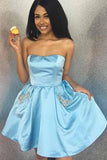Sweetheart Strapless Sky Blue Short Homecoming/Party Dress with Pockets PD097