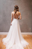 Weißes Chiffon-Hochzeitskleid mit herzförmigen Trägern und Perlenstickerei PG 202