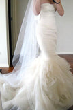 Sweetheart Sweep Train Tiered Mermaid  Ivory Wedding Dress Ruched WD162