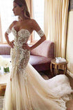 Sweetheart Watteau Train Mermaid Wedding Dress with White Lace WD270