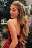 Timeless Deep V-neck Sleeveless Burgundy Sweep Train Prom Dress PG748 - Pgmdress