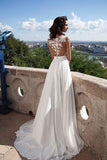 Top lace Appliques Side Slit Chiffon Party Evening Prom Dresses PG413 - Pgmdress