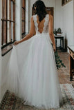 Top Lace Simple Tulle Beach Wedding Dress Bridal Gown With V Back WD452 - Pgmdress