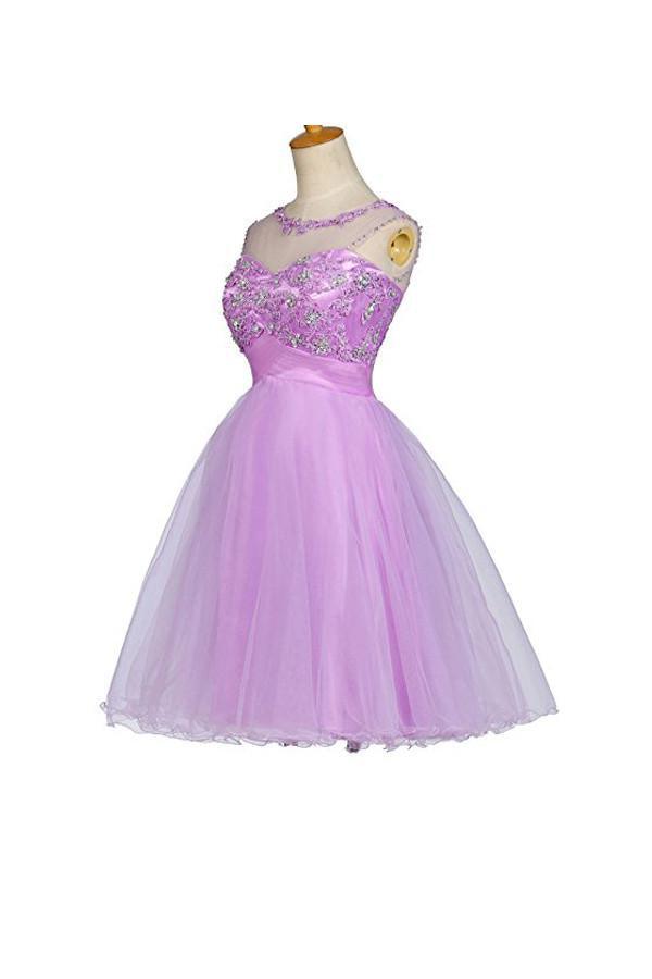Tulle Appliques Beads Open Back Short Homecoming Dresses PG055 - Pgmdress