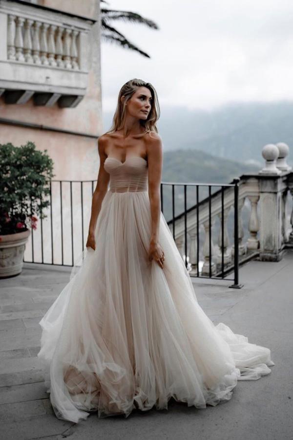Tulle Bridal dresses Sweetheart Neckline Minimalist Wedding Dresses WD440 - Pgmdress