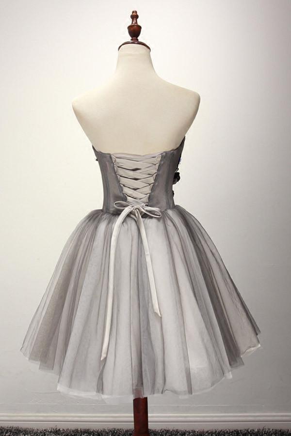 Tulle Gray Short Prom Dress Homecoming Dress Coktail Dress PG130 - Pgmdress