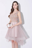 Tulle High Low V-neck Homecoming Prom Dress Sleeveless PD093 - Pgmdress