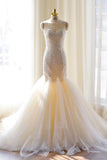 Tulle Mermaid Gorgeous Lace-Appliques Sweetheart Wedding Dress WD127 - Pgmdress